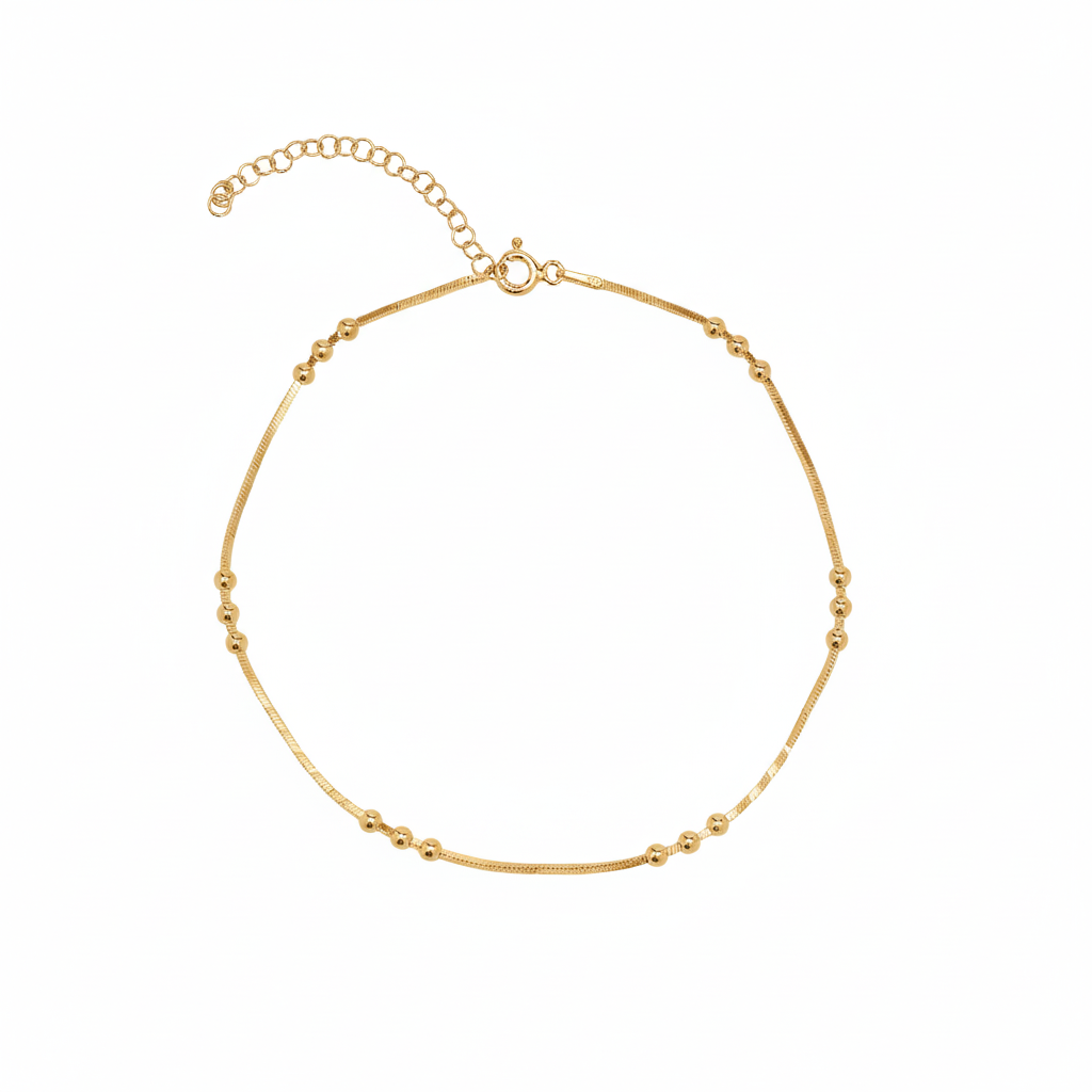 Sterling Silver Tree Bead Chain Anklet