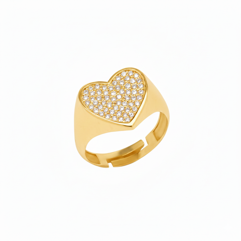 Sterling Silver Pave Heart Signet Ring
