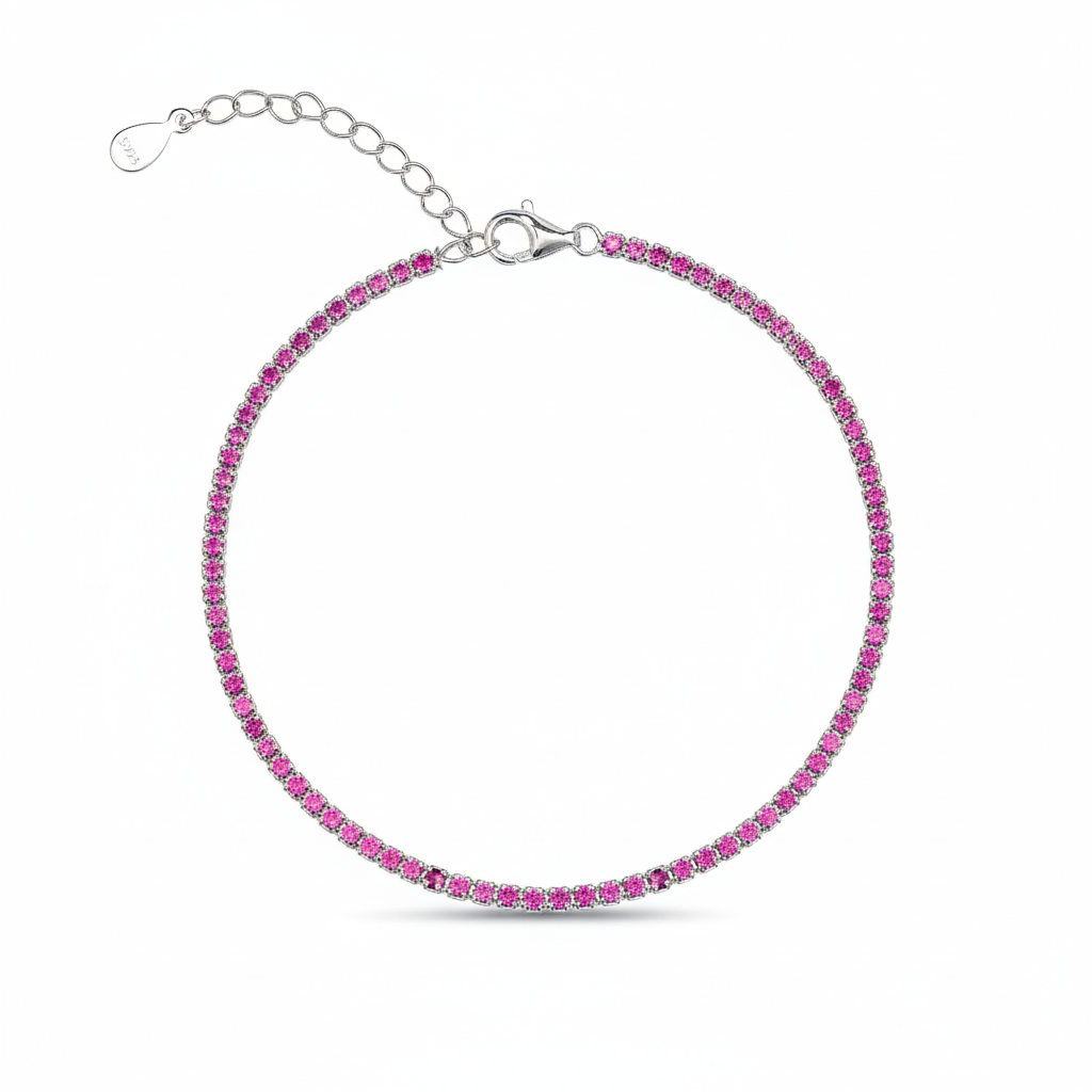 Fine Sterling Silver CZ Ruby Tennis Bracelet