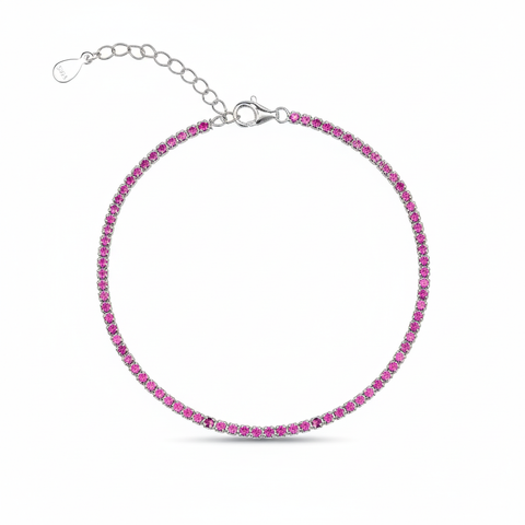 Fine Sterling Silver CZ Ruby Tennis Bracelet