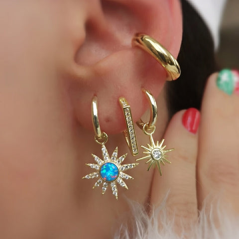 Blue Opal Sun Drop Hoop Earrings Sterling Silver