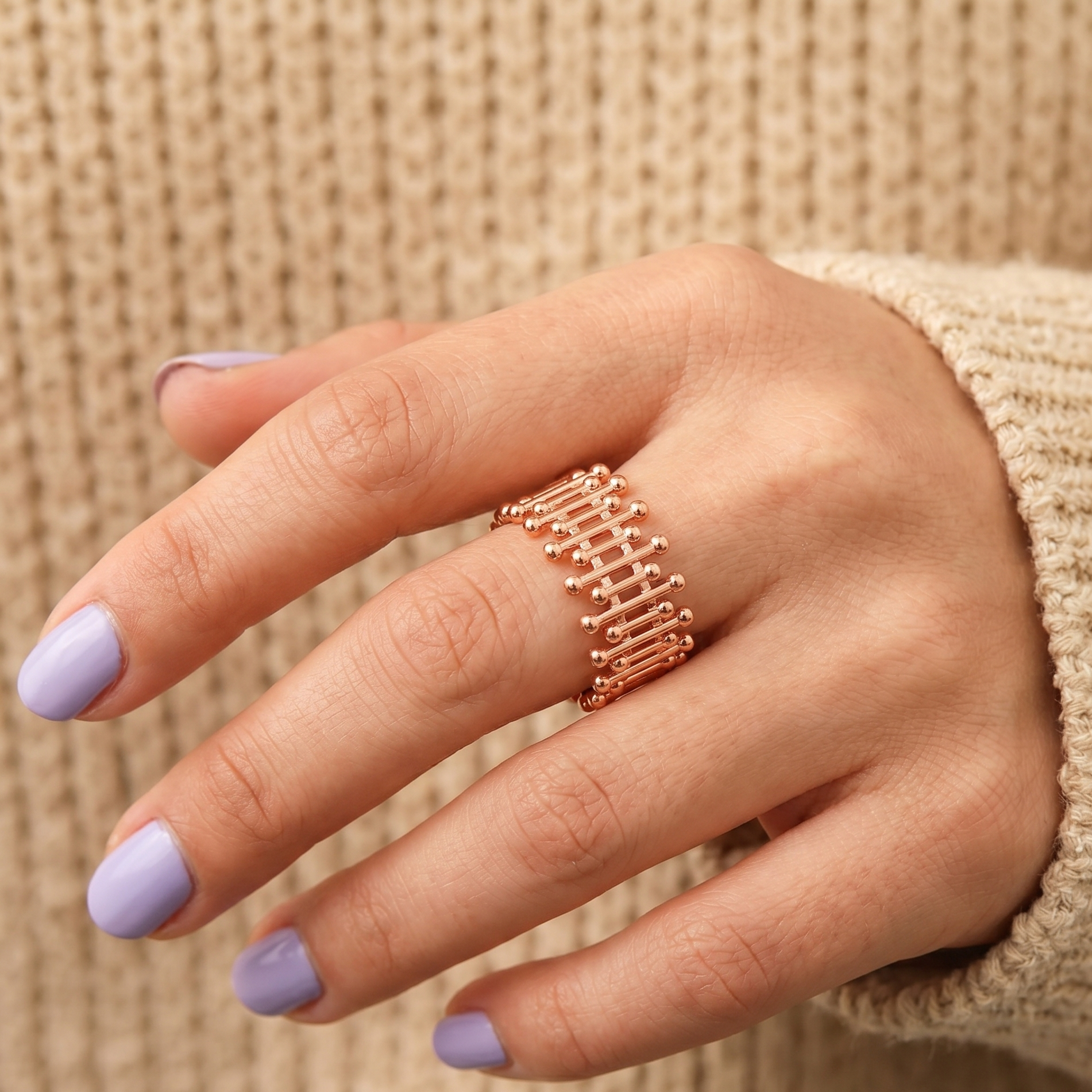 Multiple Bar Bead Design Sterling Silver Ring