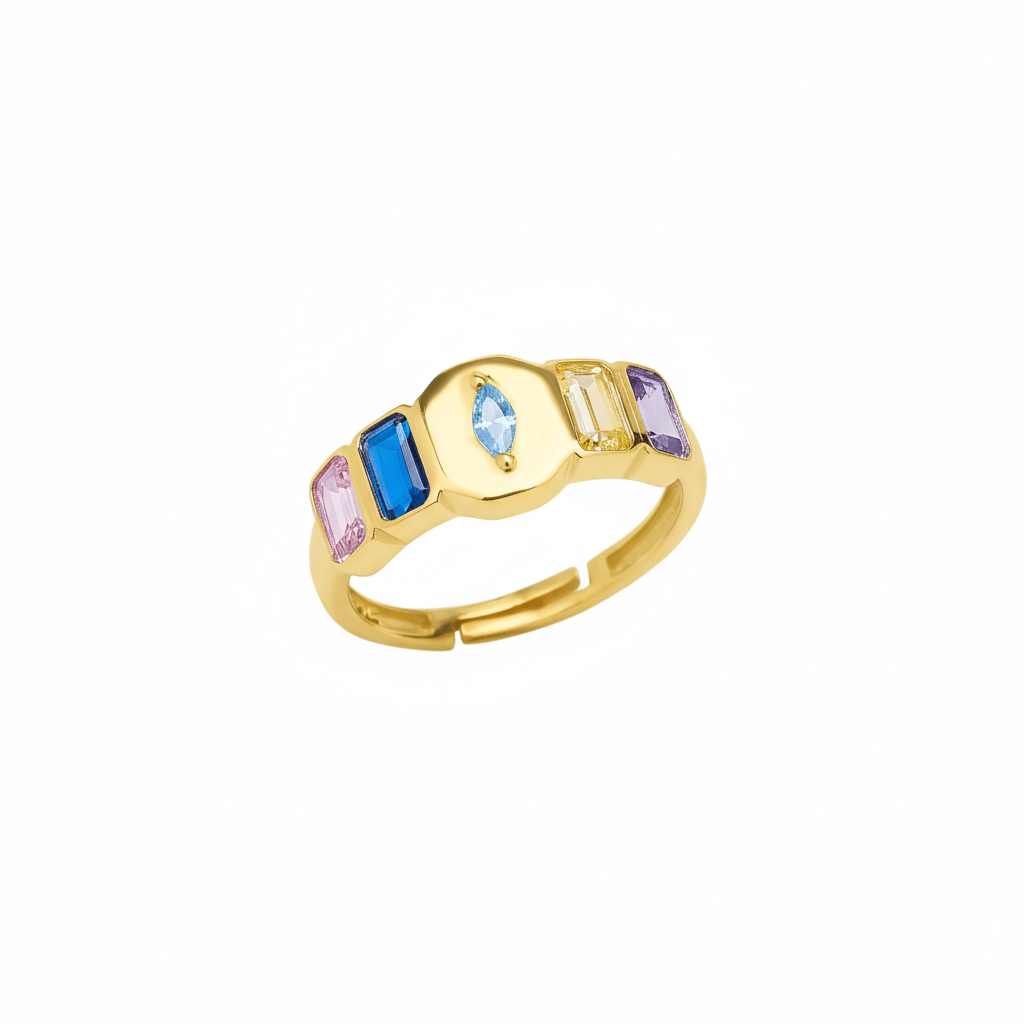 Sterling Silver Multicolor Baguette Ring