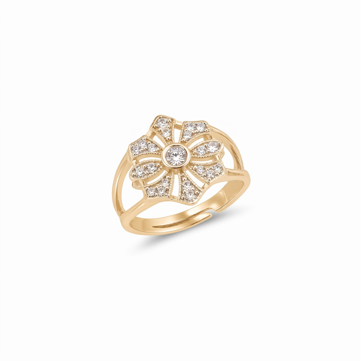 Floral Pavé Cluster Sterling Silver Pinky Ring