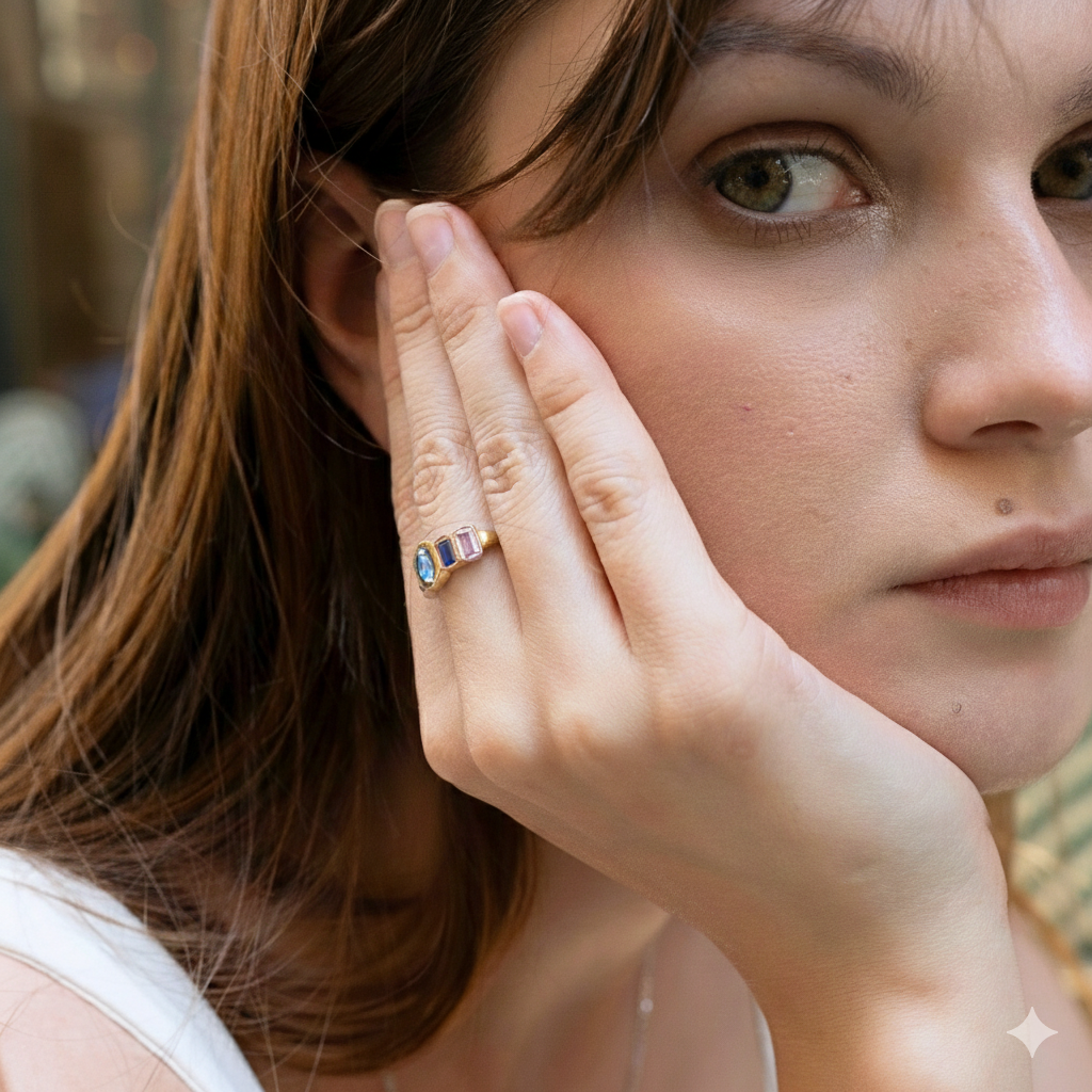 Sterling Silver Multicolor Baguette Ring