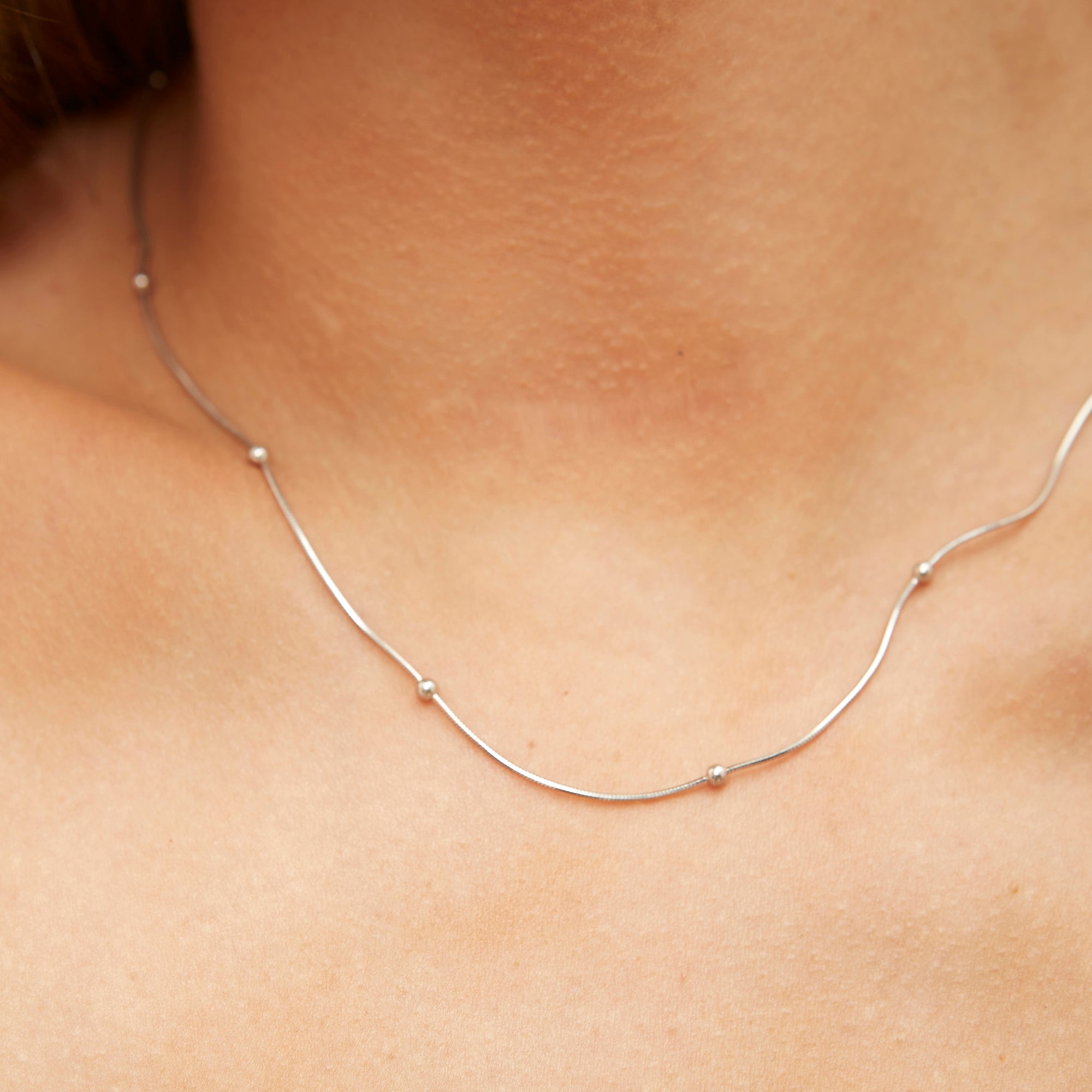 Beaded Satellite Sterling Silver Chain Necklace Layering Set