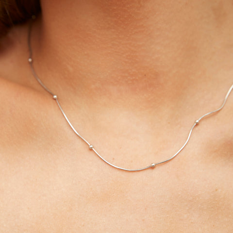 Beaded Satellite Sterling Silver Chain Necklace Layering Set