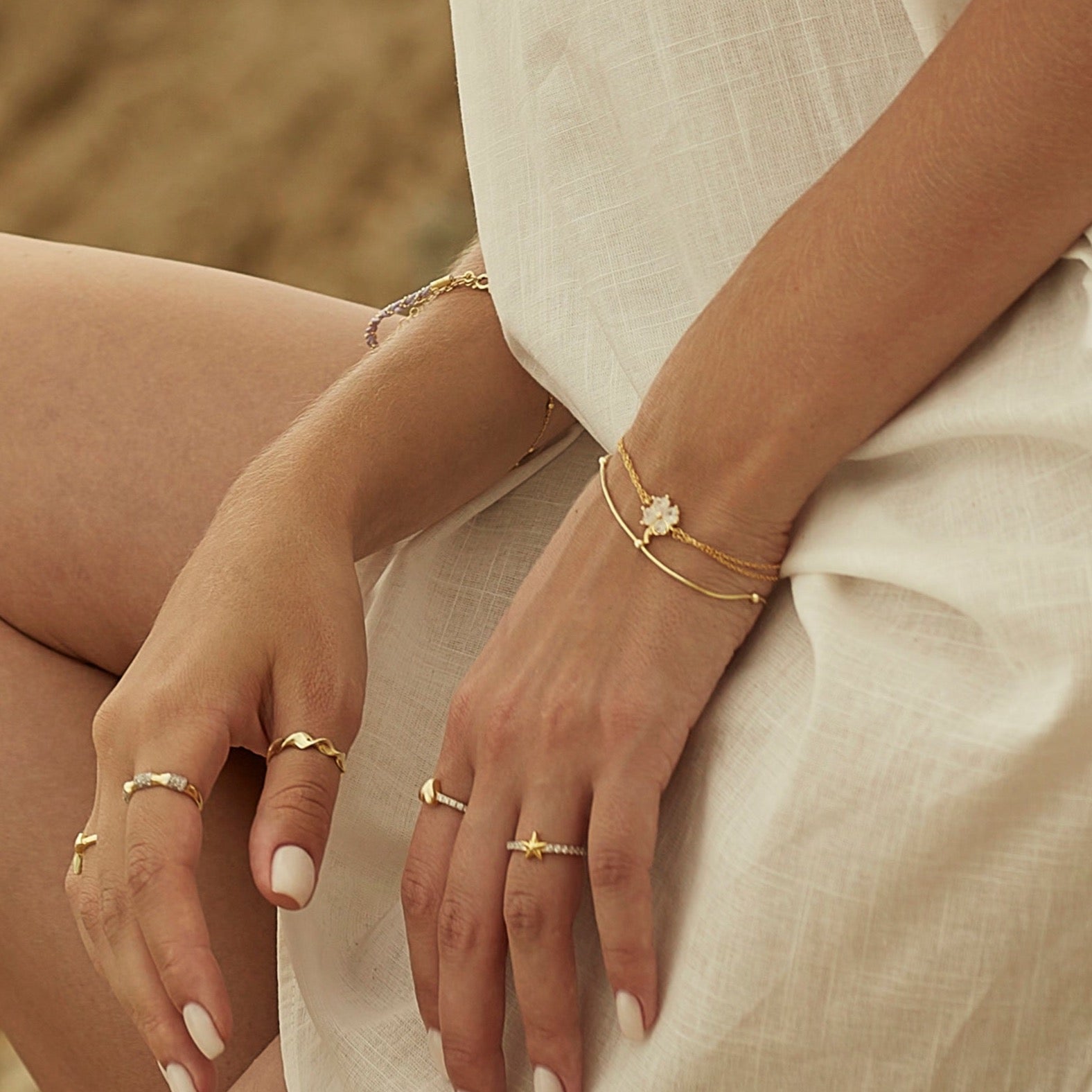 White Clover Bracelet and Italian Bead Chain Bracelet Layering Set