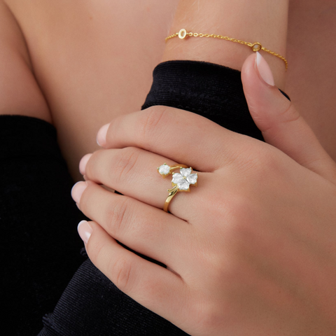 Best of Luck Four Leaves Clover Sterling Silver Bracelet Necklace Ring and Stud Earring Set - White Full Set