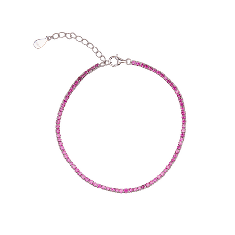 Fine Sterling Silver CZ Ruby Tennis Bracelet