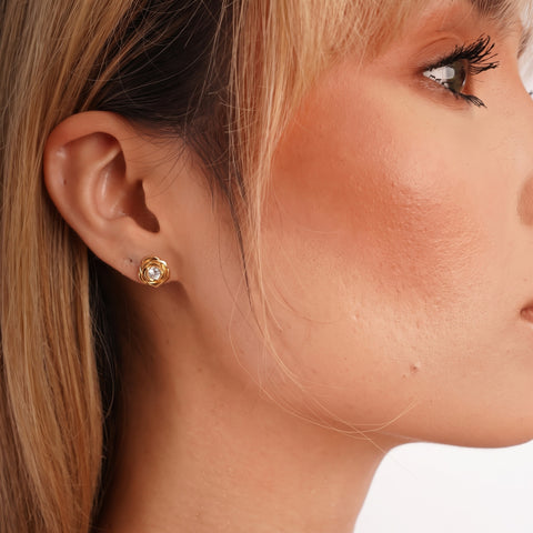 Sterling Silver Rose Stud Earring With Gemstone