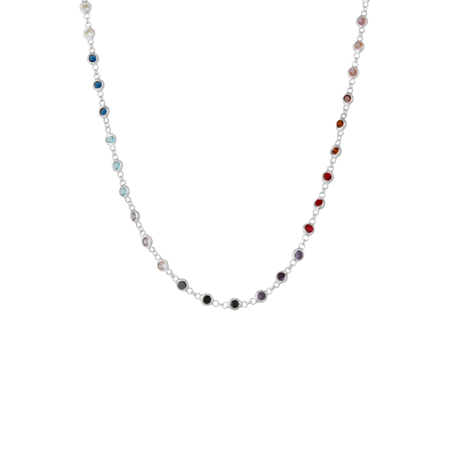 Colourful Rainbow Jewelled Sterling Silver Chain Necklace