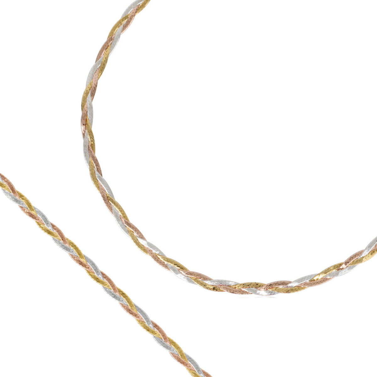 Gold Rose Gold and Silver Spiral Sterling Silver Flat Necklace and Bracelet Set
