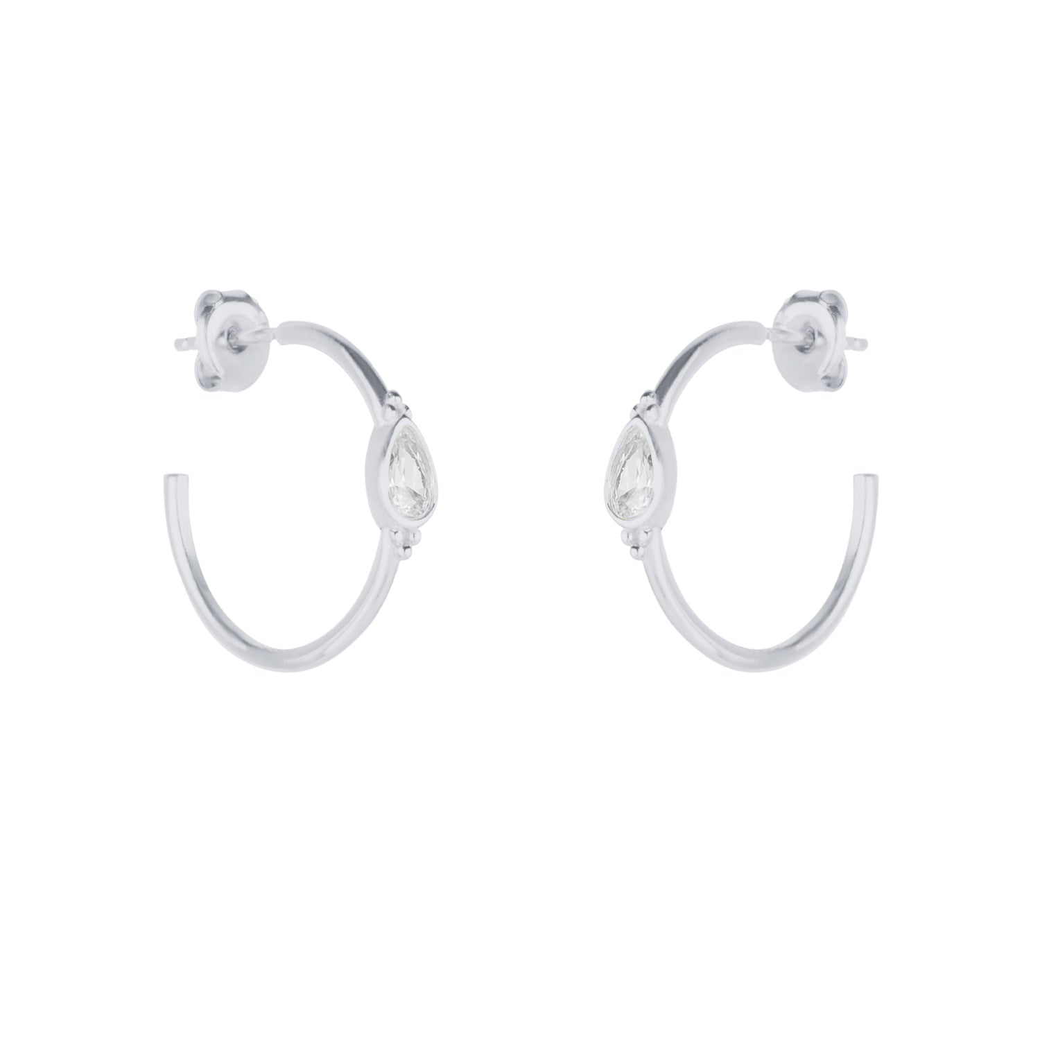 Drop Solitaire Earrings Sterling Silver - White