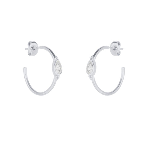 Drop Solitaire Earrings Sterling Silver - White