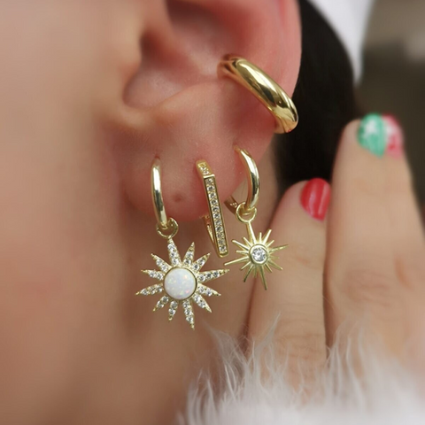 White Opal Sun Drop Hoop Earrings Sterling Silver