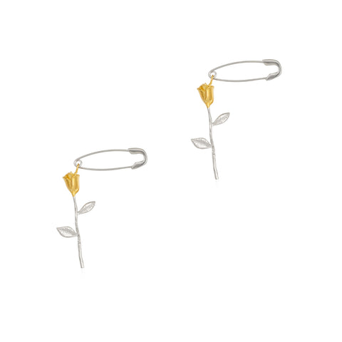 Safety Pin Gold Color Rose Sterling Silver Earrings