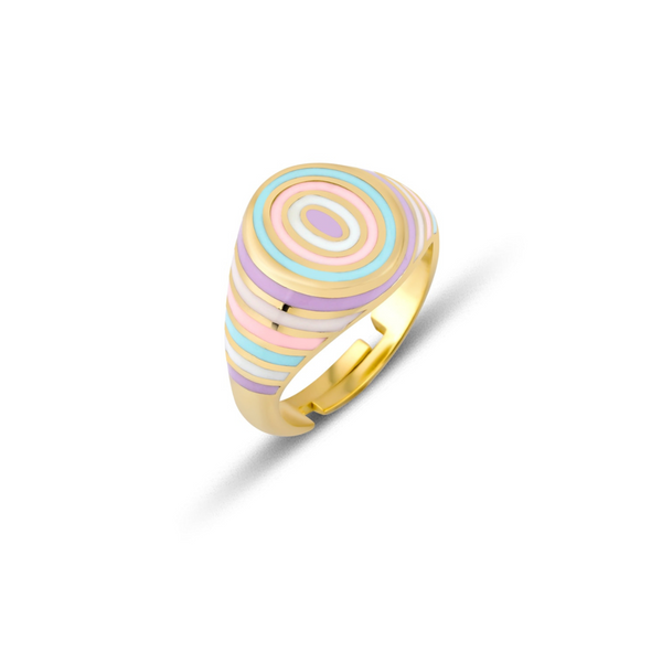 Adjustable Multi Pastel Enamel Sterling Signet Ring