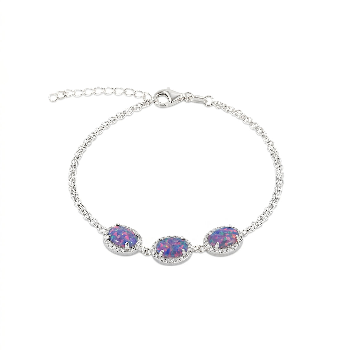 Sterling Silver Purple Opal Halo Bracelet