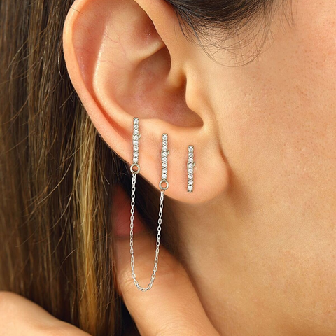 Chained Bar Chain and Bar Earring Set in Sterling Silver - Pair