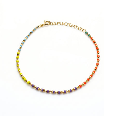 Sterling Silver Enamel Mine Beaded Colourful Rainbow Bracelet