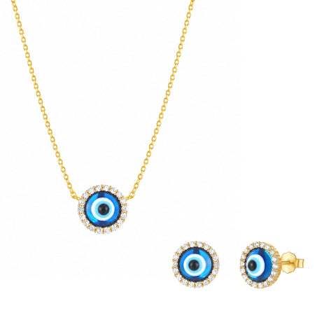 Halo Real Evil Eye Sterling Silver Necklace & Earrings Set
