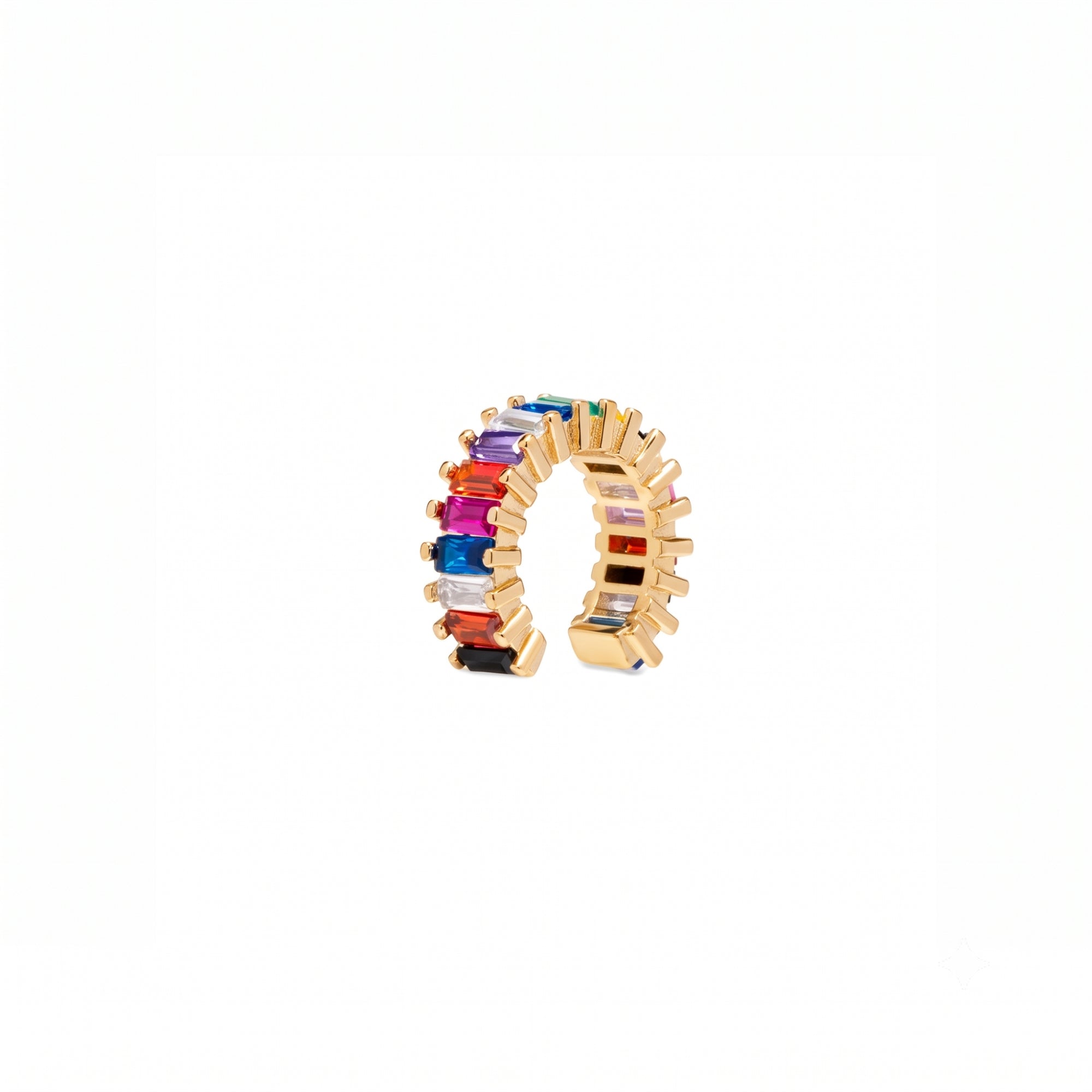 Rainbow Baguette Sterling Silver Ear Cuff