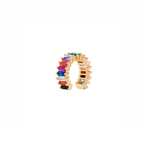 Rainbow Baguette Sterling Silver Ear Cuff