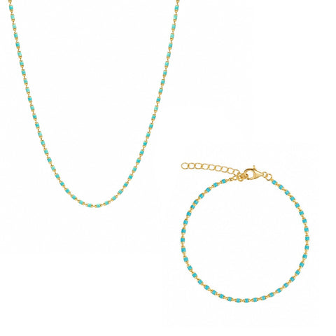 Eau de Nil Enamel Mine Beaded Necklace and Bracelet Set