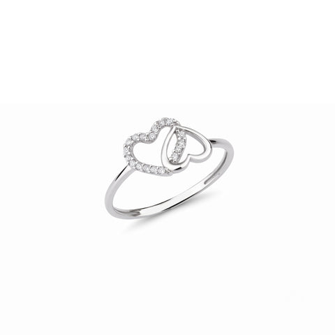 Sterling Silver Pave Double Heart Ring
