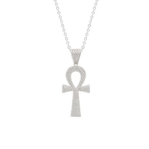 Sterling Silver Large Pave Ankh Pendant Necklace