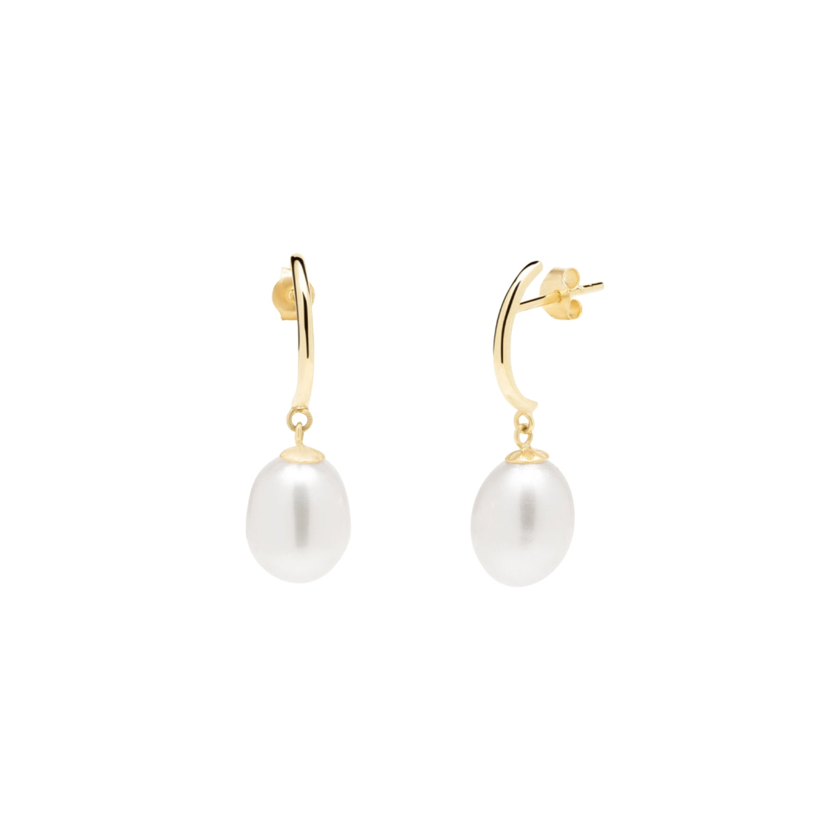 9ct Solid Gold Semi - Hoop Pearl Stud Earrings
