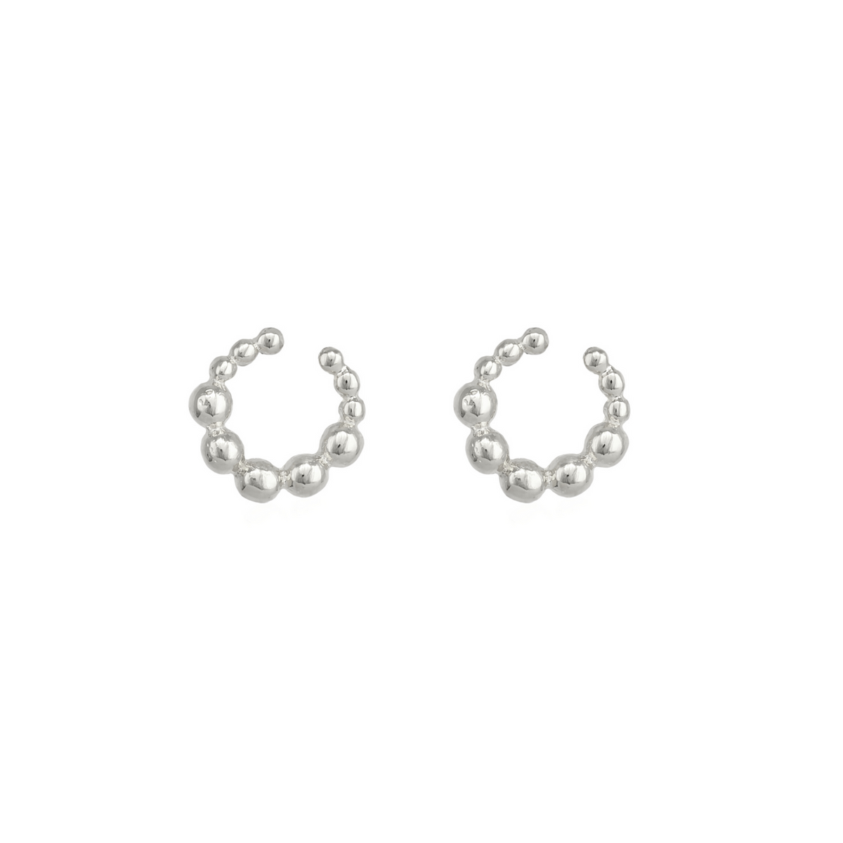 Fancy Bubble Bead Sterling Silver Ear Cuffs No Piercing - Pair