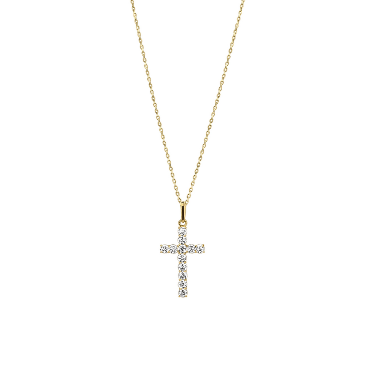 9ct Solid Gold Jewelled Cross Pendant Necklace