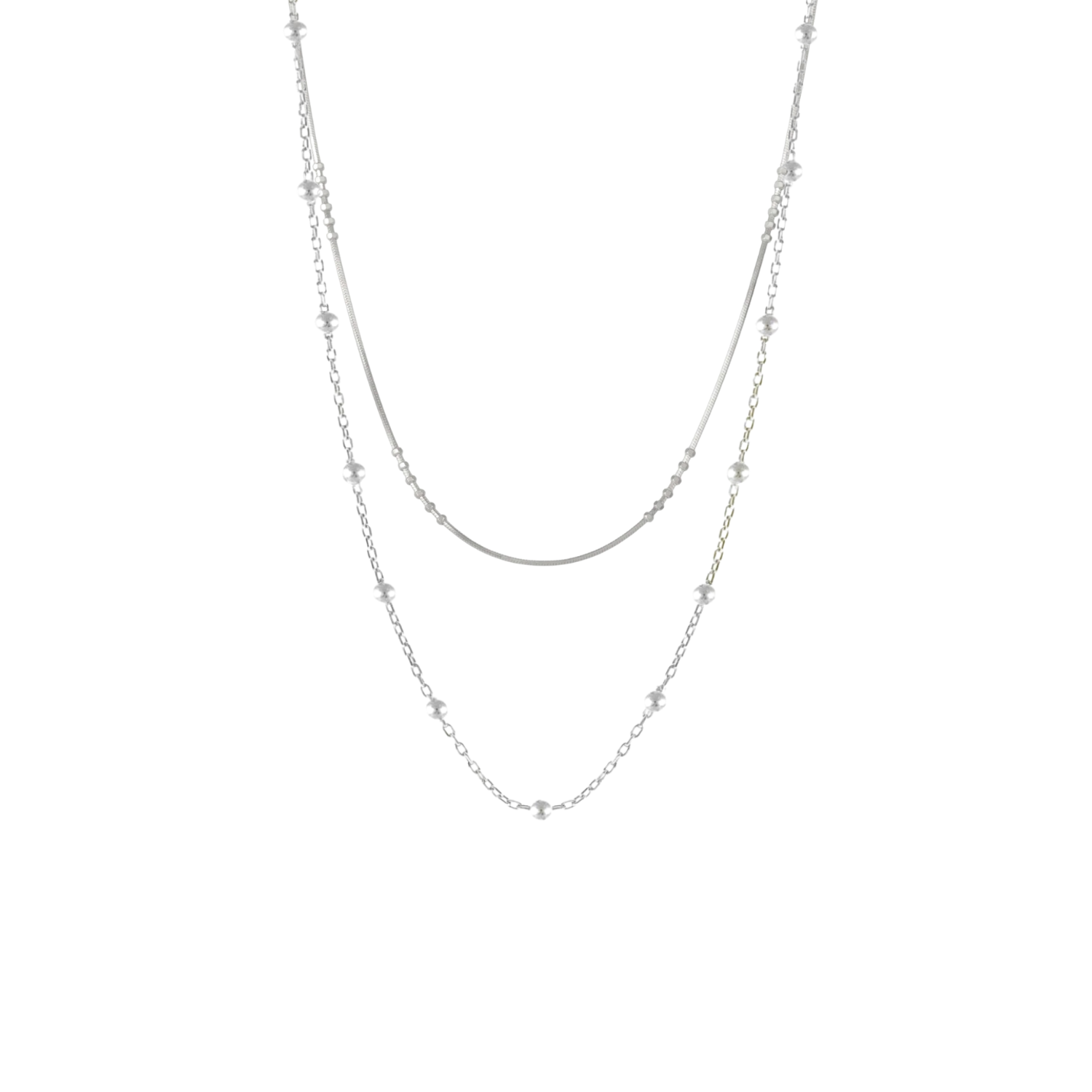 Beaded Chains Sterling Silver Layering Necklace Set