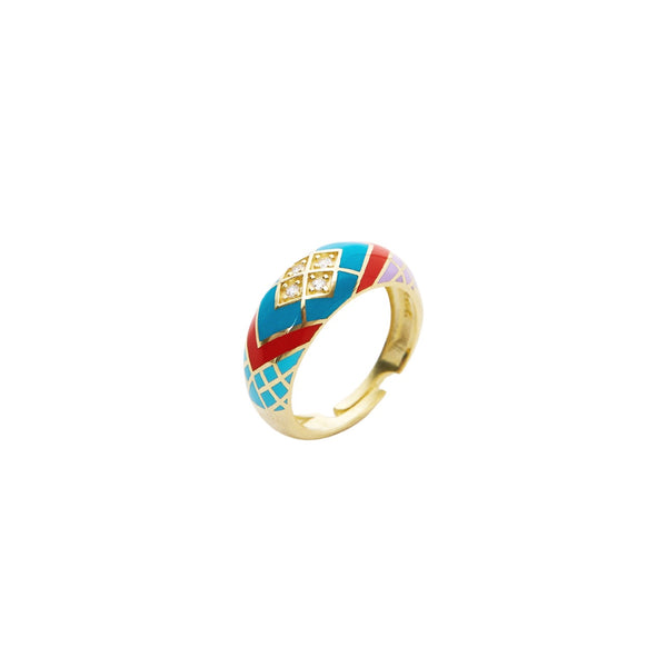Enamel Five Diamond Sterling Silver Dome Ring