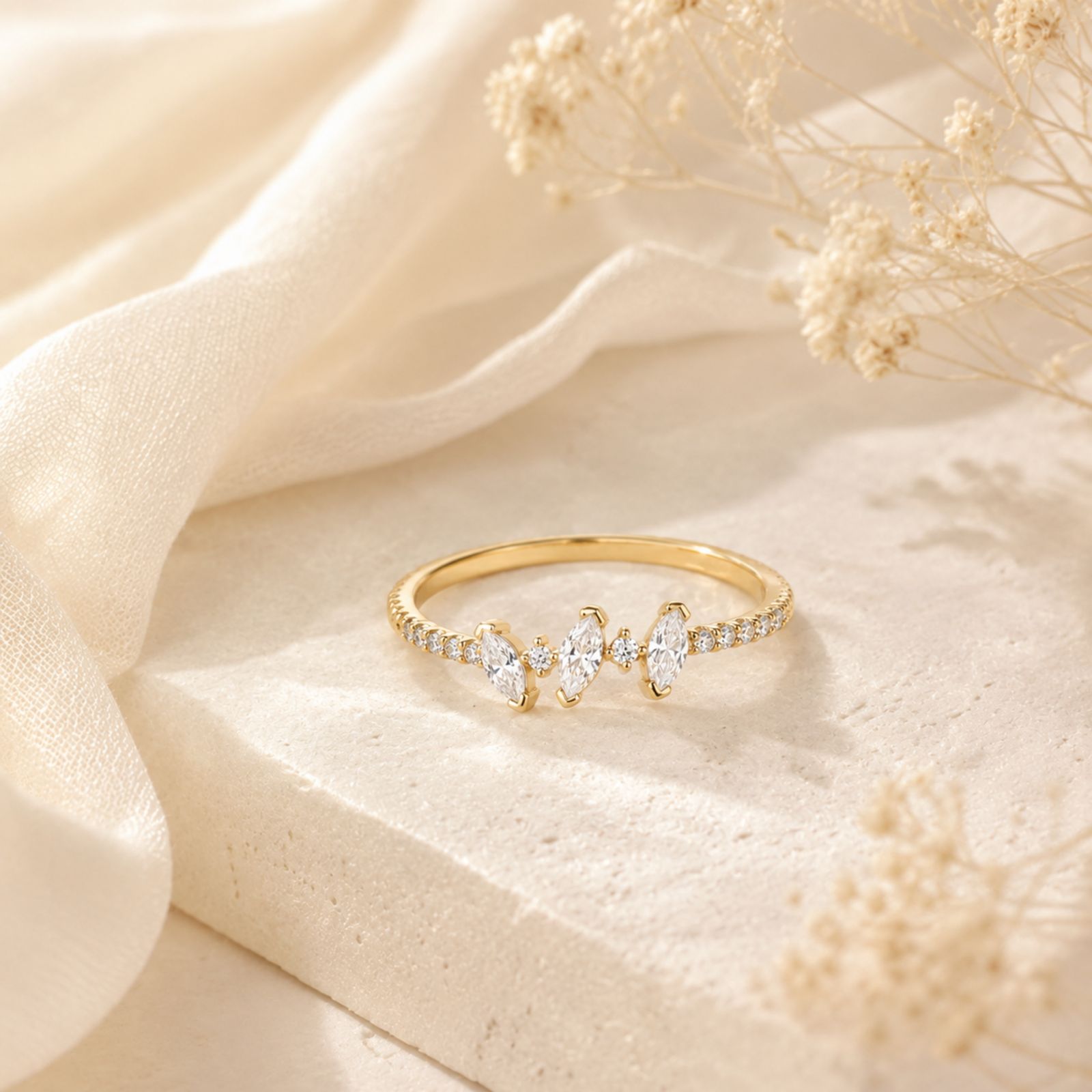 Tripple Marquise Trio Sterling Silver Pavé Ring