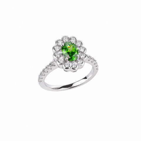 Sterling Silver Pave Halo Oval Floral Ring