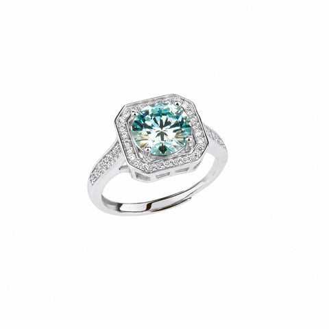 Sterling Silver Square Halo Moissanite Ring