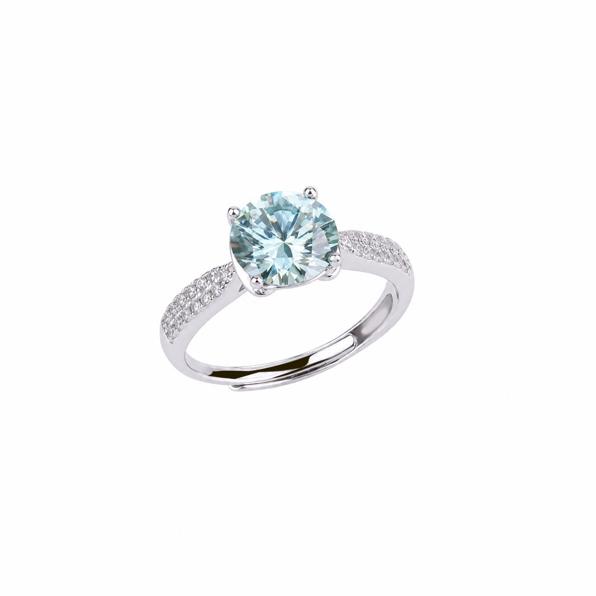 Sterling Silver Aqua Blue Halo Moissanite Ring