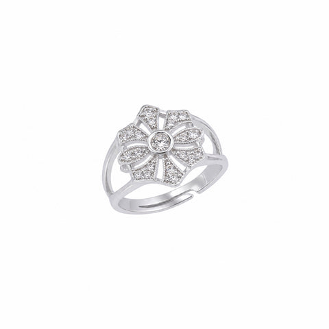 Floral Pavé Cluster Sterling Silver Pinky Ring