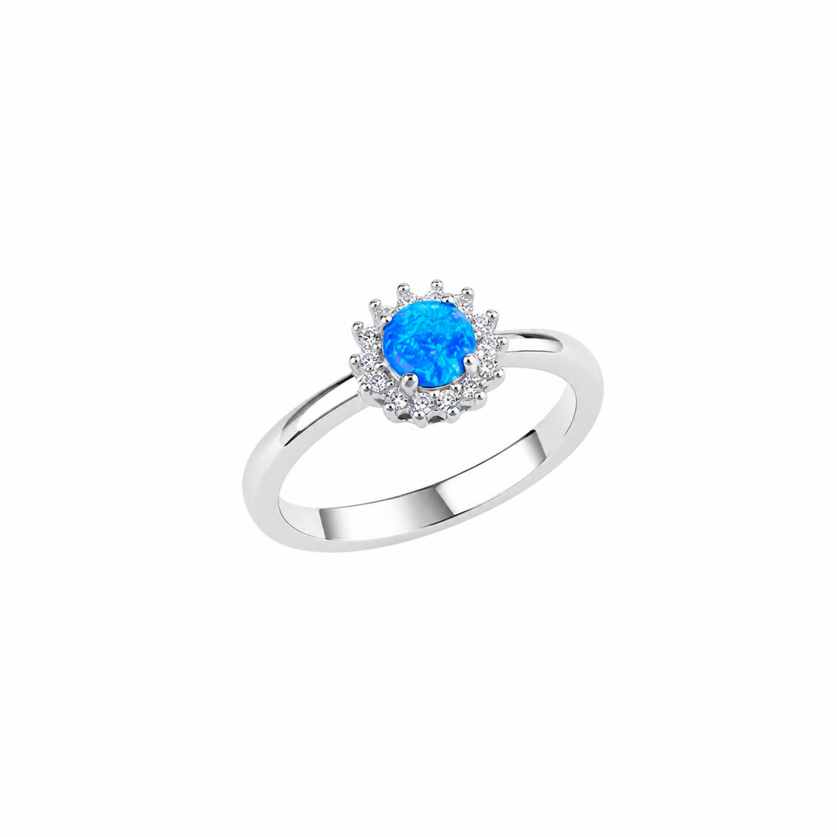 Blue Opal Halo Sun Sterling Silver Ring
