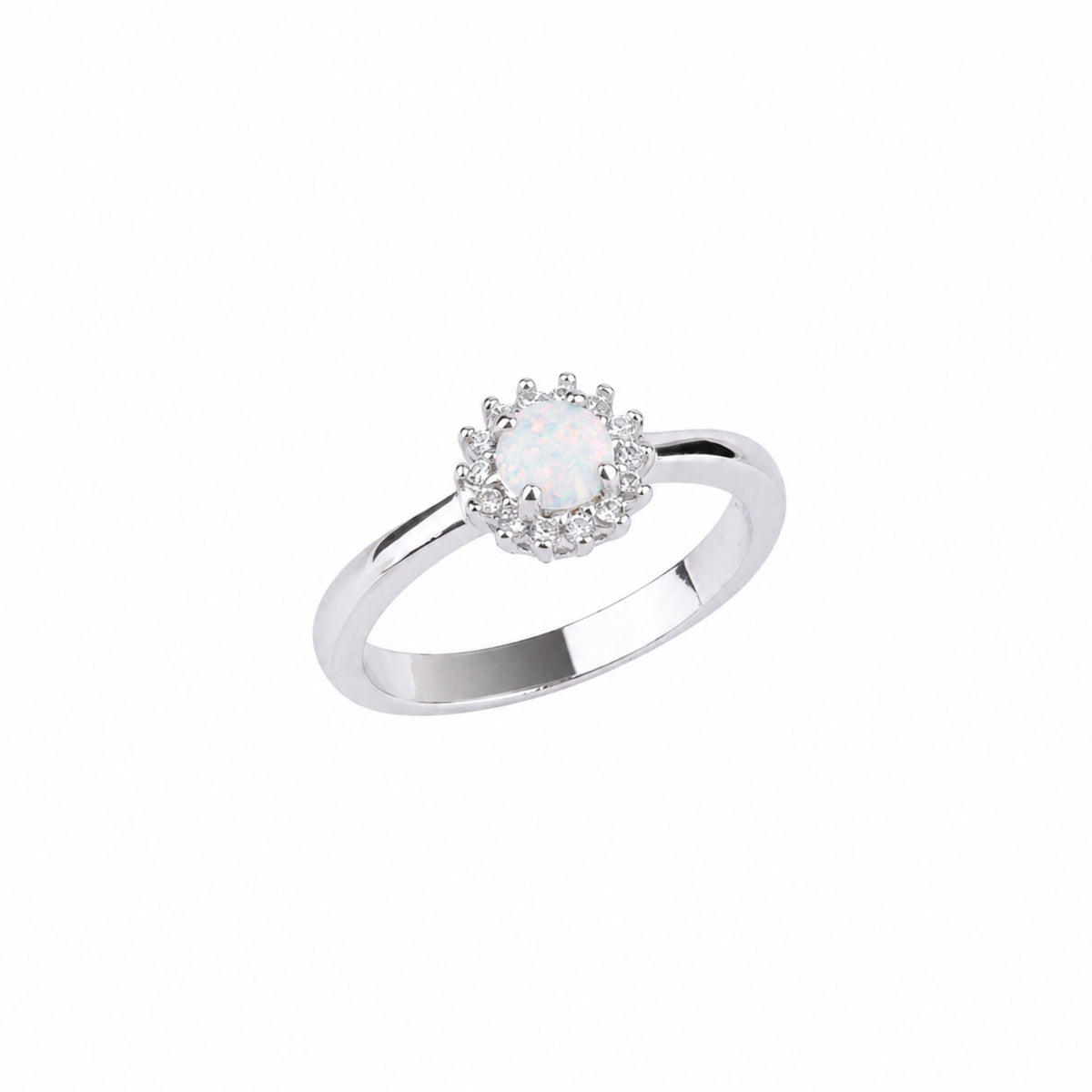 White Opal Halo Sun Sterling Silver Ring