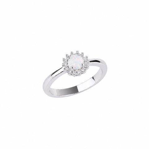 White Opal Halo Sun Sterling Silver Ring
