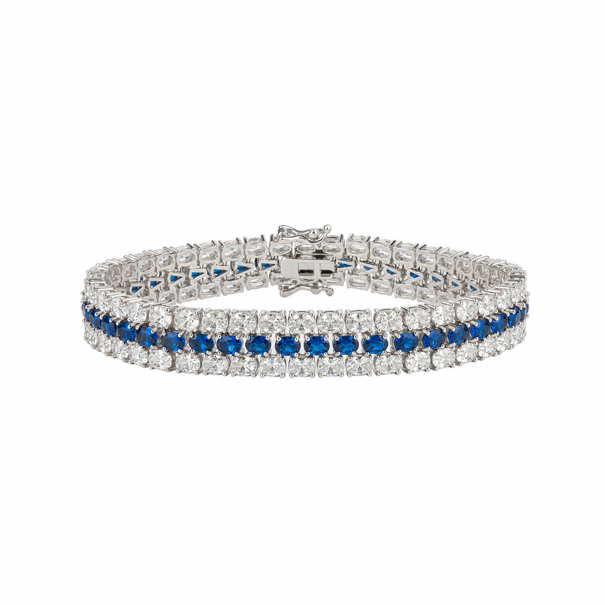 Blue Tripple Row Sterling Silver Tennis Bracelet