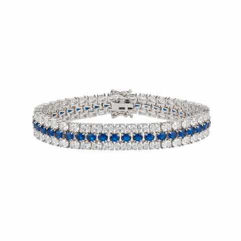 Blue Tripple Row Sterling Silver Tennis Bracelet