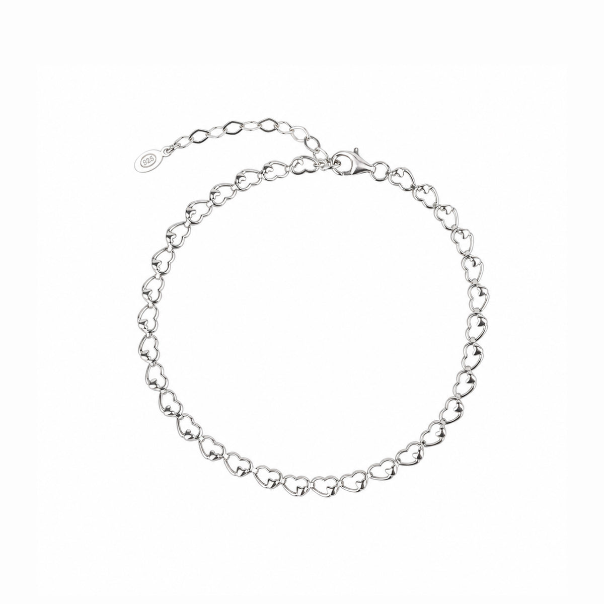 Double Heart Link Sterling Silver Bracelet
