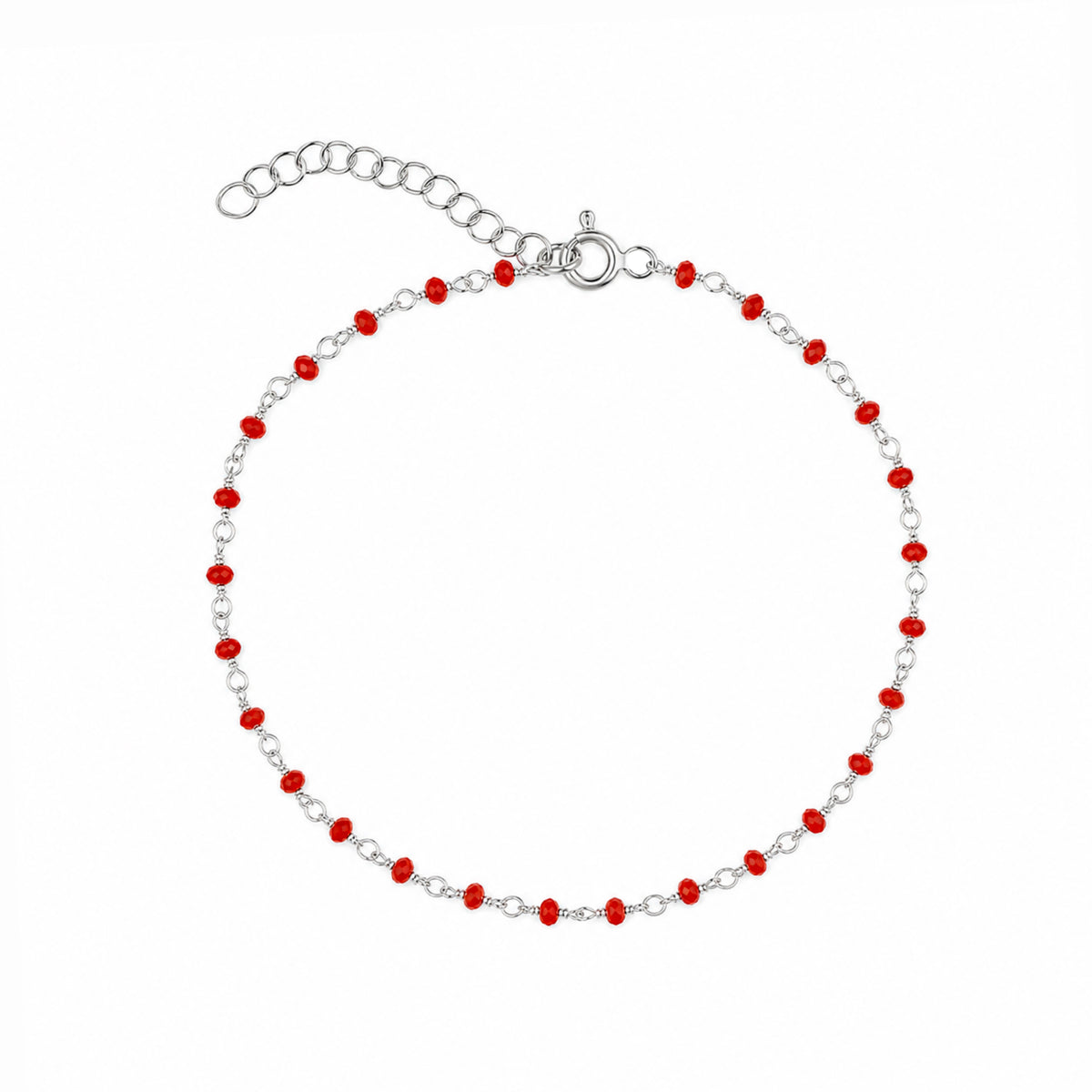 Sterling Silver Red Beaded Station Bracelet