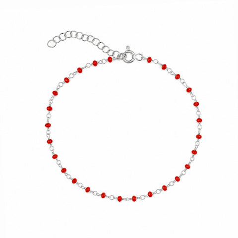 Sterling Silver Red Beaded Station Bracelet
