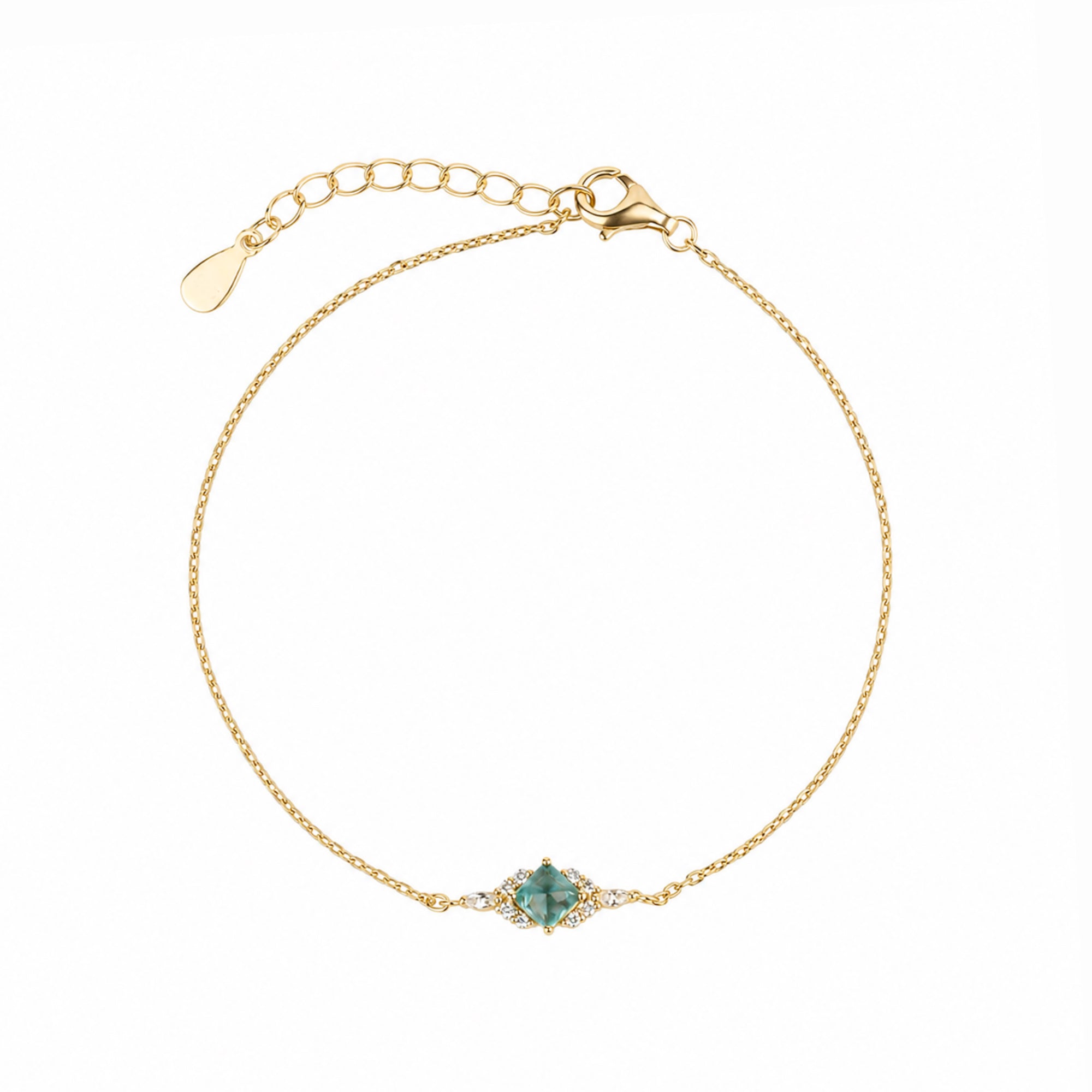 Sterling Silver Green Princess Halo Bracelet
